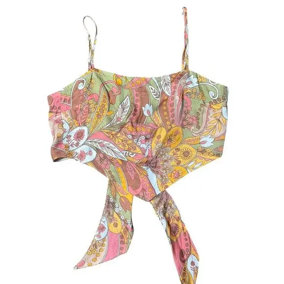 Gianni Bini Retro Satin Paisley Tie Top Size Small - Picture 1 of 3